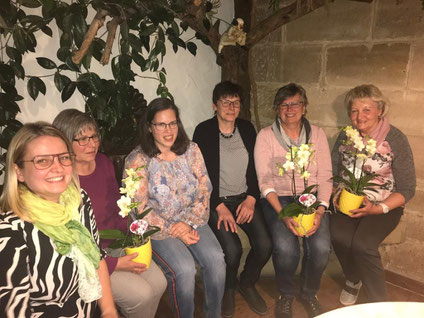 Katharina Haag, Gertrud Schneider, Christine Bielesch, Petra Abele, Eva Seidl und Gisela Maihöfer - Verabschiedung der Vorstandsdamen mit dem Vorsitzendenteam