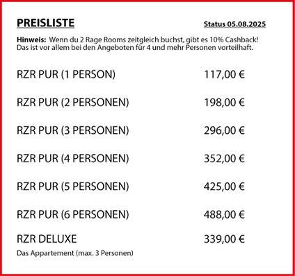 Klick auf die Preisliste führt direkt zur Buchungsseite!