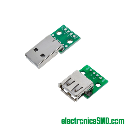 conector usb tipo A guatemala en pcb en plaquita, conector usb tipo A adaptado a DIP, conector usb tipo A hembra macho