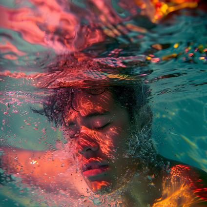 Ein Junger Mann mit geschlossenen Augen unter Wasser