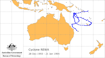 Tropical cyclone Rewa track map. from www.bom.gov.au