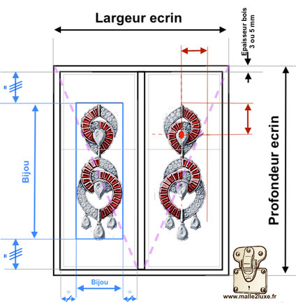   Determine the spaces around the jewel and make a 1/1 scale sketch of the case with the jewel.     Mark location and clasp systems : clamp, stroller (butterfly), screw, sleeper, hook ...     All the elements necessary for the manufacture of the case.