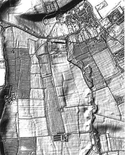 A LIDAR image of Langar - the village is at the top right of the picture.