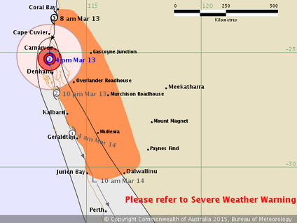 Forecast track of a Tropical low of the north west coast of Australia. Image and text from www.bom.gov.au