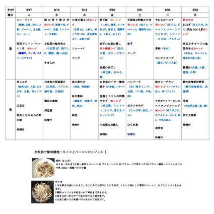 さんふらわぁの献立 7月の一例