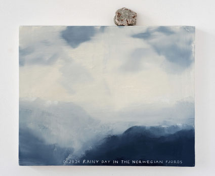 Rainy Day in the Norwegian Fjords 40x50cm vinylverf op doek en kei 2024
