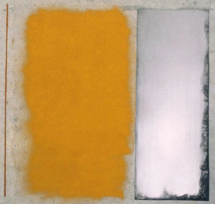 Zonder titel 170x200x0,2cm pigment en metaalplaat op vloer bovenaanzicht 1986 