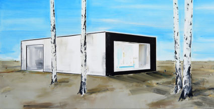 Landscape with Pavilion and Birches 106x162cm olie op canvas 2021