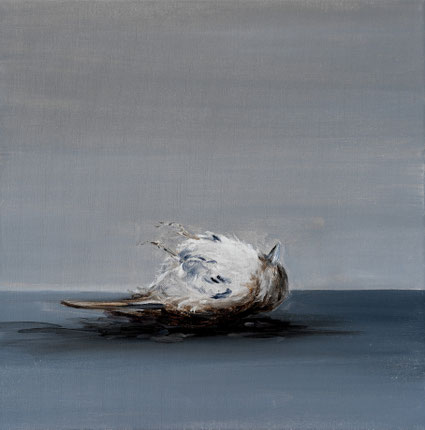 Dead Bird on the Floor 40x40cm acryl op canvas 2026 (Privé collectie Rijswijk NL)