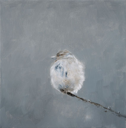 Grey Bird on a Branch 40x40cm acrylic on canvas 2026 (Privé collectie Helmond NL)