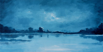 Moonlight (Lake) 31,5x61,5x2,7cm acryl op canvas 2025 (Privé collectie Milaan Italië)