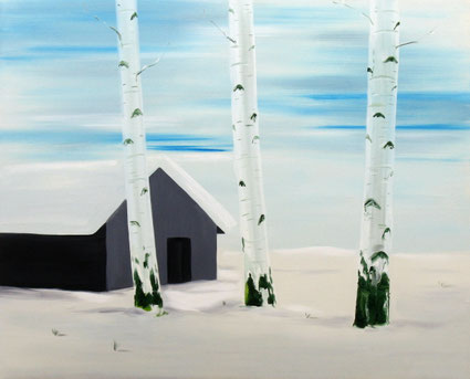 Winterlandschap met berkenbomen 105x130cm olie op canvas 2001 (Privé collectie New York USA)