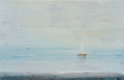 Sailboot in Fog 28x43x2,5 vinyl op canvas 2025 (Privé collectie Tamm Duitsland)