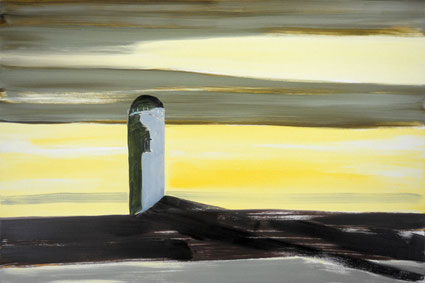Toren aan gele horizon 70x104cm olie op canvas 1998 (Collectie Provinciale Kunstuitleen Utrecht Houten). Basisstipendium, Fonds voor Beeldende Kunsten Vormgeving en Bouwkunst Amsterdam 1999