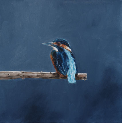 Kingfisher on a Branch, Night 40x40cm acryl op canvas 2026 (Privé collectie Riyadh Saudi Arabia)