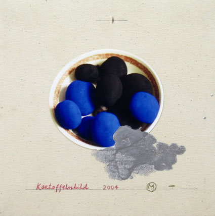 Kartoffelnbild 25x25cm foto (van aardappelen met pigment) aluminiumverf potlood op katoen 2004