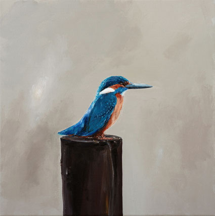 Kingfisher sitting on a Pole 40x40cm acrylic on canvas 2026 (Privé collectie Zoetermeer NL)