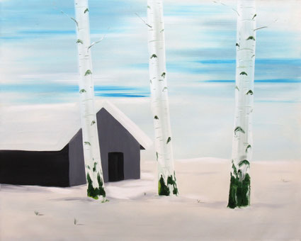 Winterlandschap met berkenbomen 105x130cm olie op canvas 2001 (Privé collectie New York USA)