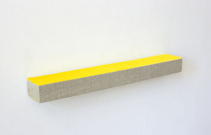 Koolzaadveld 4,5x7x45cm pigment op linnen op hout wandobject 2005