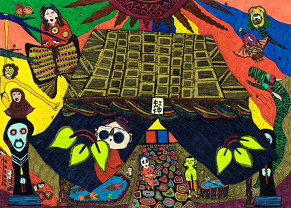 「虹神神社」　サイズ:213×297mm　銅版画に手彩色/紙
