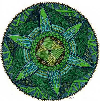 Mandala März Zentangle grün Farbstift Papier