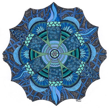 Mandala Farbstifte blau  Zentangle Anja Boos