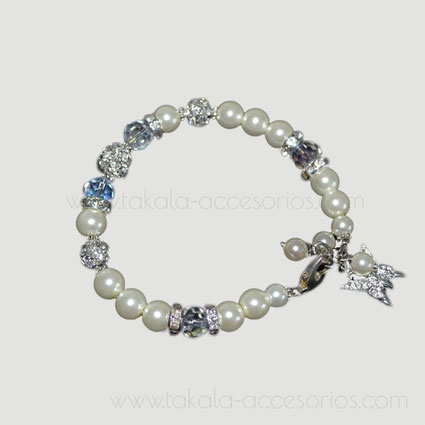 pulsera novia perlas cristales strass