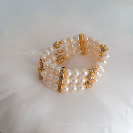 pulsera novia tres vueltas perlas strass