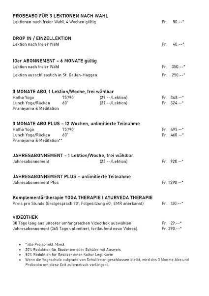 Yoga St. Gallen - Angebot Abonnemente