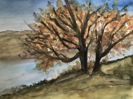 Herbst am Fluss, 2 Bäume (30 x 40 cm)