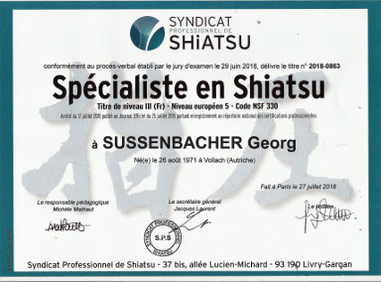 Spécialiste en Shiatsu SPS