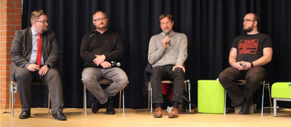 Clemens Ultsch (Die Partei - von links), Klemens Kowalski (Linke), Olaf Riesterer (CDU) und Gerrit Steffens (SPD) - Fotos: Ina Frank