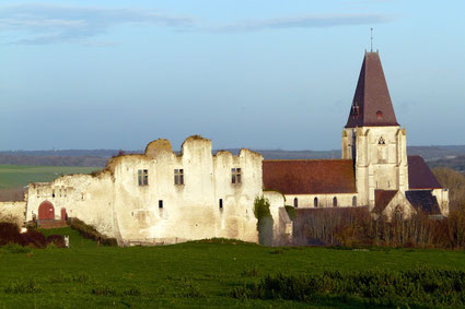 La façade sud du château de Picquigny suite au débroussaillage des talus de la rue des rossignols par la commune de Picquigny. Les arbres ne cachent plus la façade.