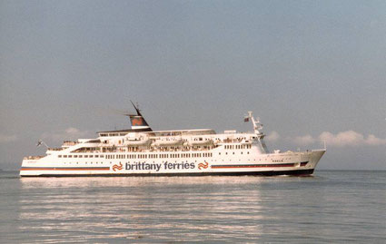 Le M/V Goelo, navire affrété entre 1980 et 1982 par Brittany Ferries pour la ligne Saint-Malo - Portsmouth.