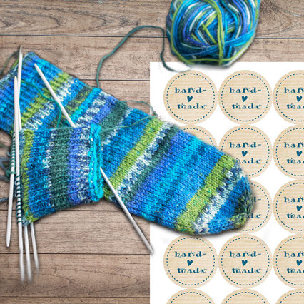 Handmade Aufkleber für selbstgestrickte Socken