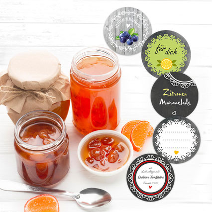 Stilvolle Einmachetiketten für hausgemachte Marmelade im Landhaus-Design.