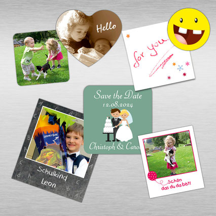 Fotomagnete in verschiedenen Größen und Formen - personalisierbar mit Foto und Wunschtext