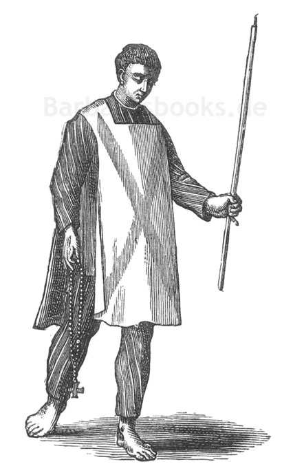 Abb. 337. – Samarra. Kleidungsstück derer, die sich weigerten zu gestehen und deshalb verbrannt werden sollten. Faksimile von Kupferstichen im Werk von Philipp von Limburg, betitelt „Historia Inquisitionis“: in Folio, Amsterdam, 1592.