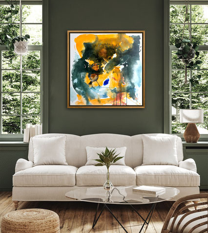 "Robin" (Herbst) Aquarell, Gouache und Öl auf Leinwand. 80 cm x 80 cm