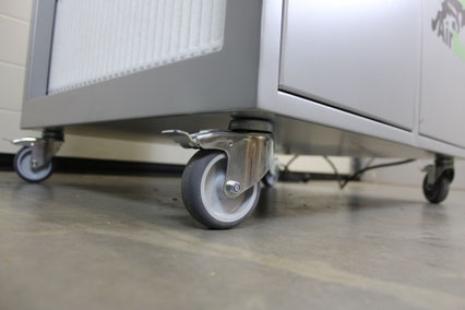 AirBull 2000/3500/5000 mobil auf Rollen – flexible Hallenabsaugung mit Regler direkt am Gerät