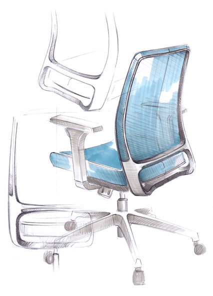 Comfordy, Drehstuhl, Ideenskizze, swivel chair, ideation sketch