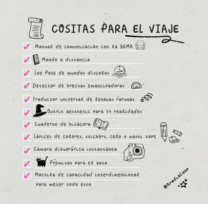 Checklist de las cositas metidas en la malesta de capacidad interdimensional de Aradia