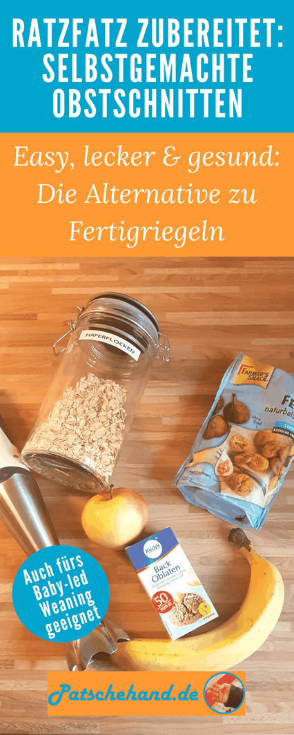 Grafik meiner Baby-led Weaning-Fruchtriegel für Pinterest bzw. zum Teilen auf facebook