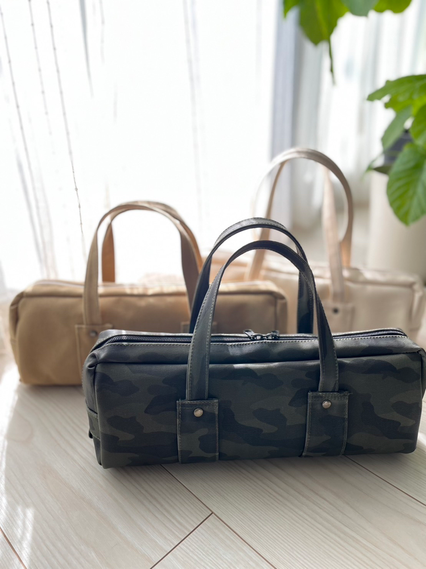 queenbee　ボストン型3way バッグ（L）帆布×ドット ボストン型3way バッグ（L）あんぱん柄×帆布×ドット