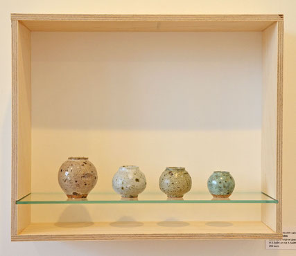 Miniatuure pots with cabin #4, Porcelain or stoneware, original glaze/ H:3.5 x Dia: 2 cm - H:5.5 x Dia: 6cm/ Sold