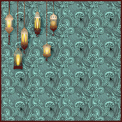 Moroccan style wallpaper and lights
