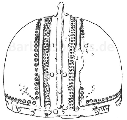 Fig. 12. Die Schmalseite des Helmes vom Pferrsee im Germanischen Museum (Nürnberg).