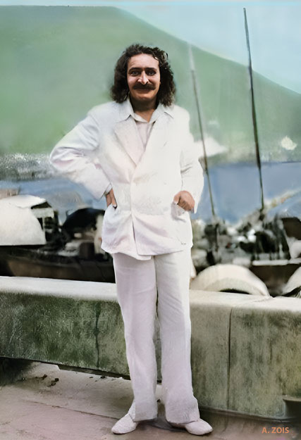 June 1932 ; Meher Baba beside Xuanwu Lake & the Purple Mountain, Nanking, China. Image rendered & cropped by Anthony Zois.