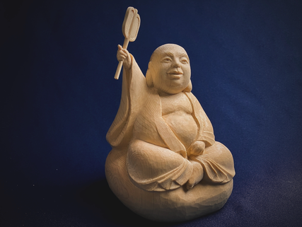 新しい 布袋様の木彫り彫刻 白雲作 達する 彫刻・オブジェ
