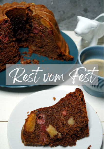 Rührkuchen mit Schokolade, Marzipan, Spekulatius, Kirschen und Glühwein... Rest vom Fest! Weihnachten ist vorbei.